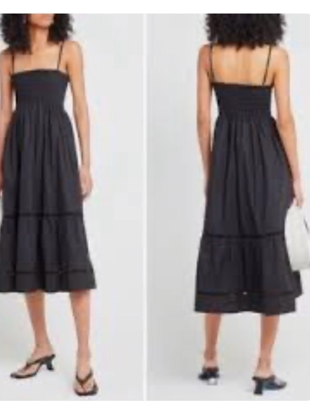 Smocked Black Spaghetti-Strap Midi Dress